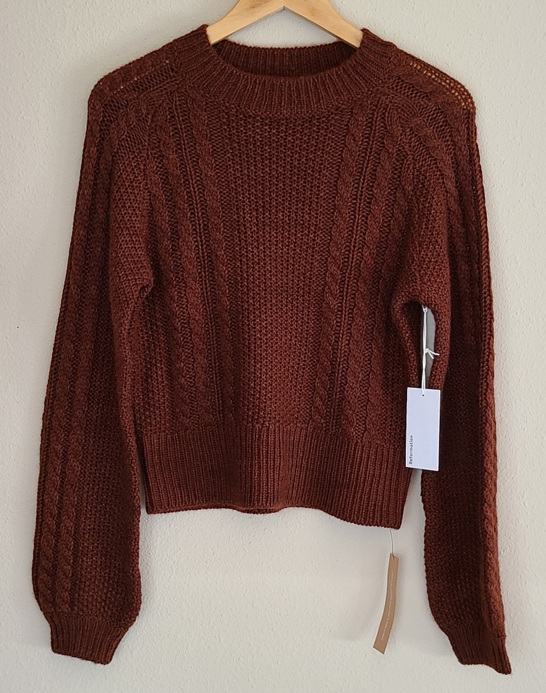 NWT Reformation Dita Cinnamon Cable Knit Sweater Size M